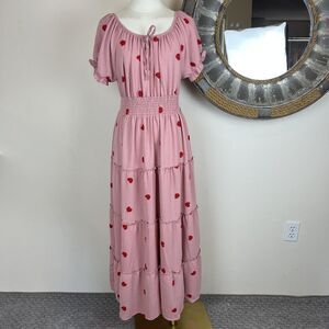 Kindred Dress Womens Petite XL Heart Embroidered Maxi Boho Summer Romantic